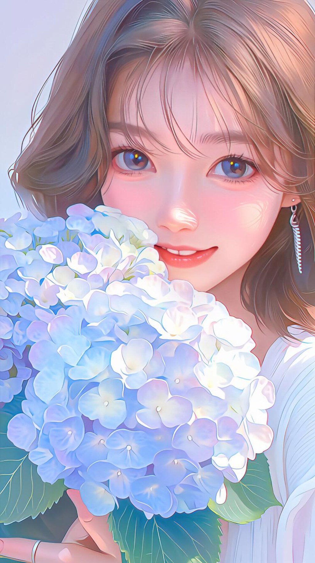 青い紫陽花を抱く彼女の幸せな瞬間
