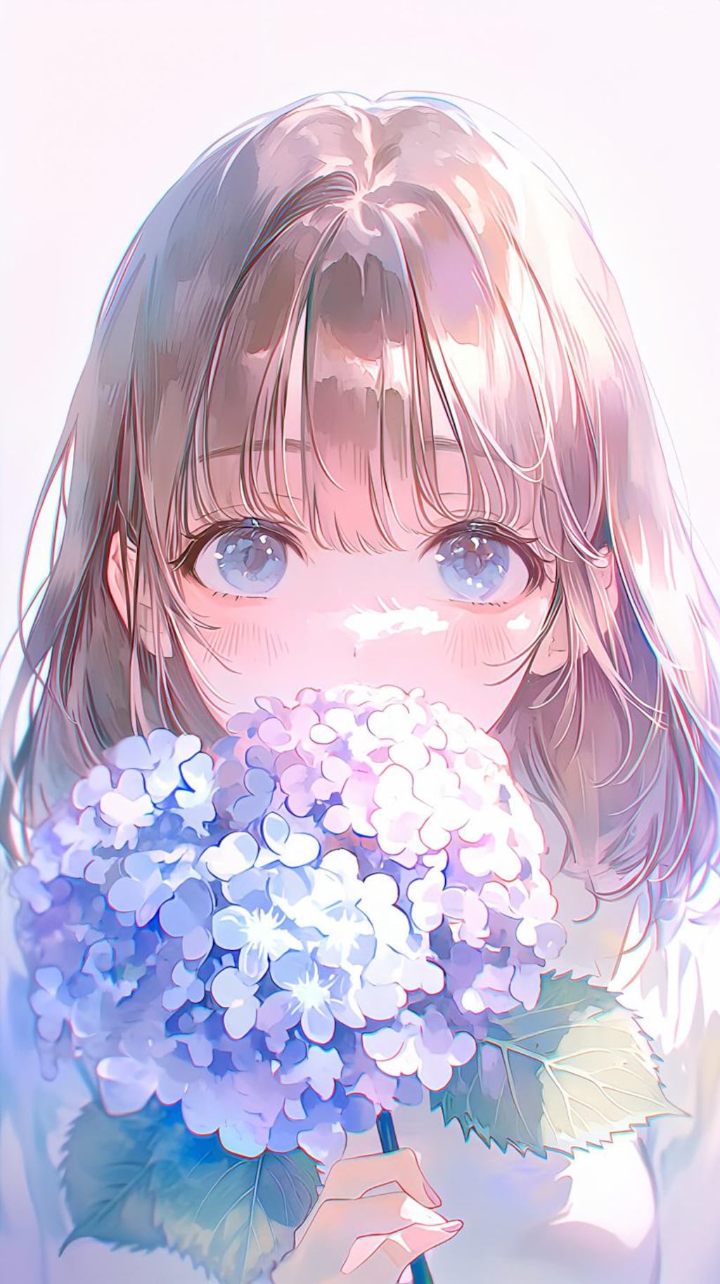 青い紫陽花を抱く彼女の幸せな瞬間