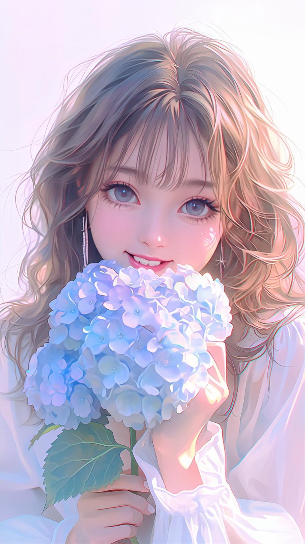 青い紫陽花を抱く彼女の幸せな瞬間