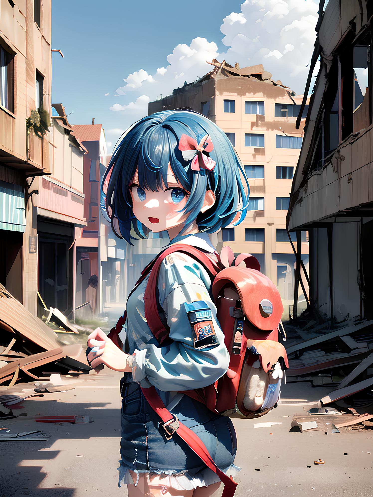 廃墟商店街でもたくましい少女たち 💦💦 | の人気AIイラスト・グラビア