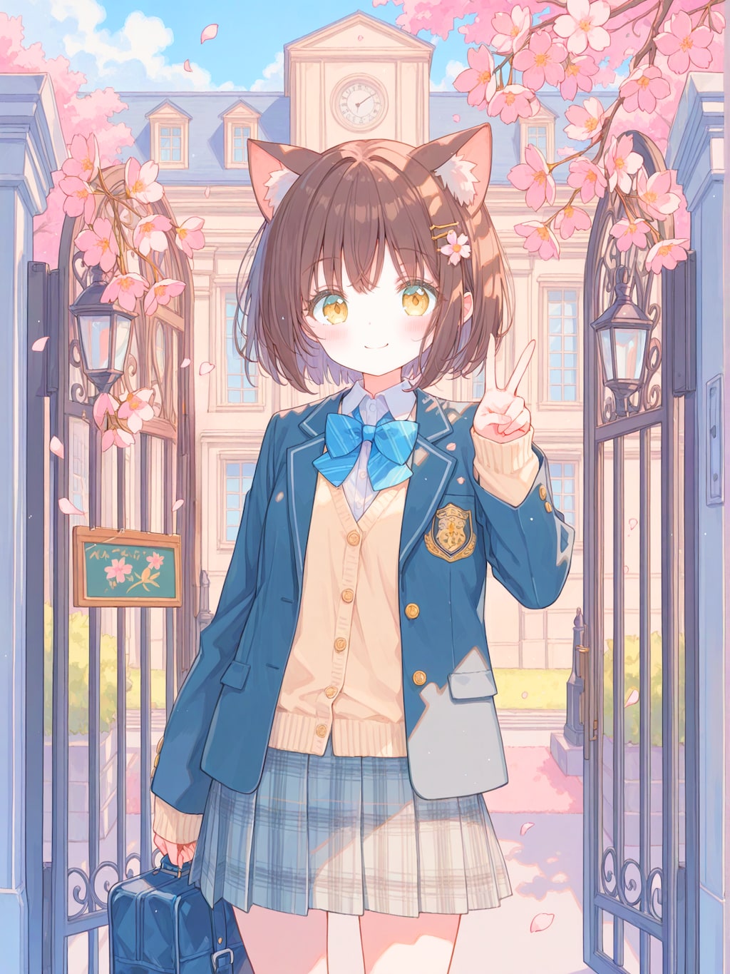 校門前で記念撮影