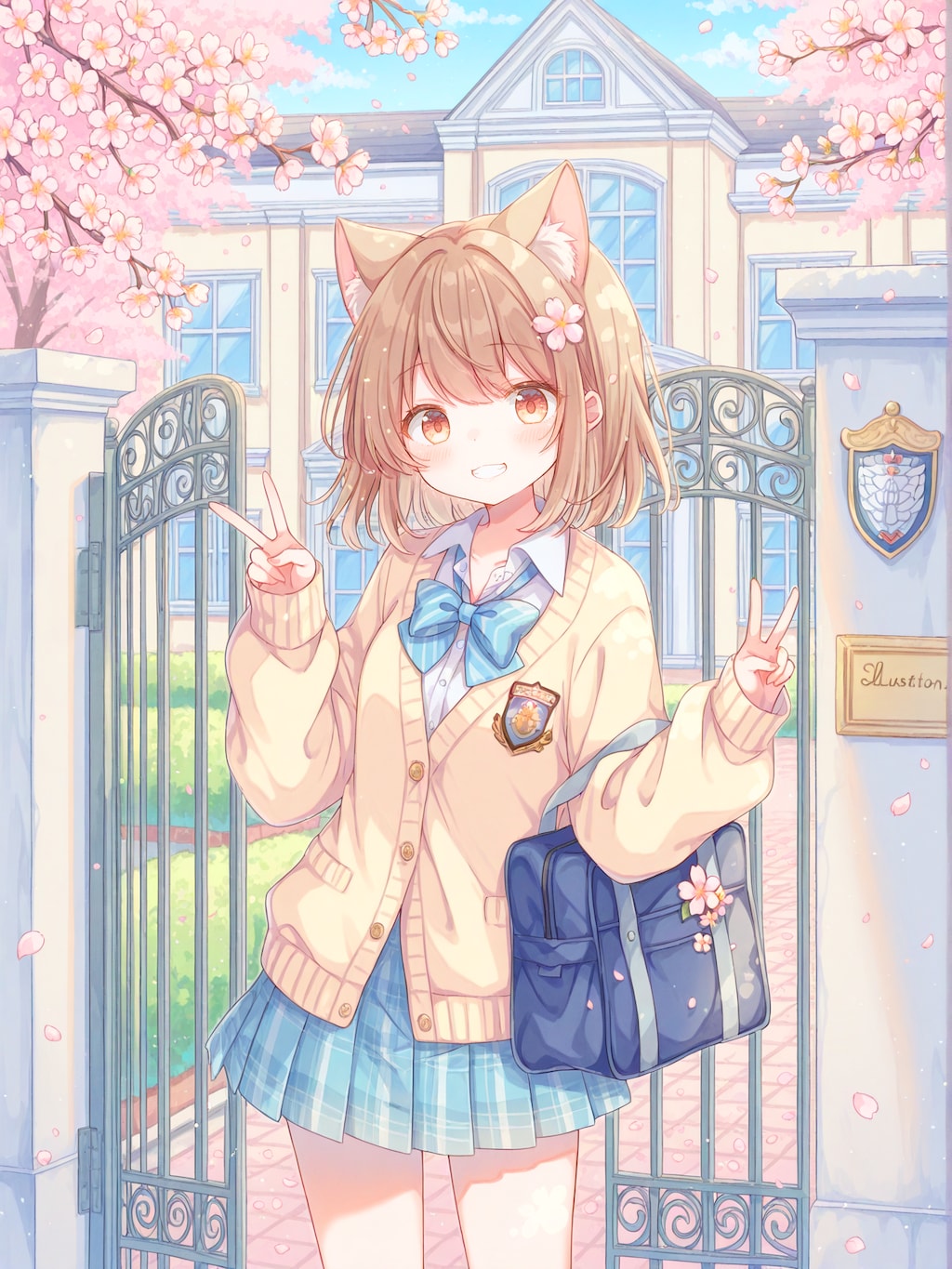 校門前で記念撮影