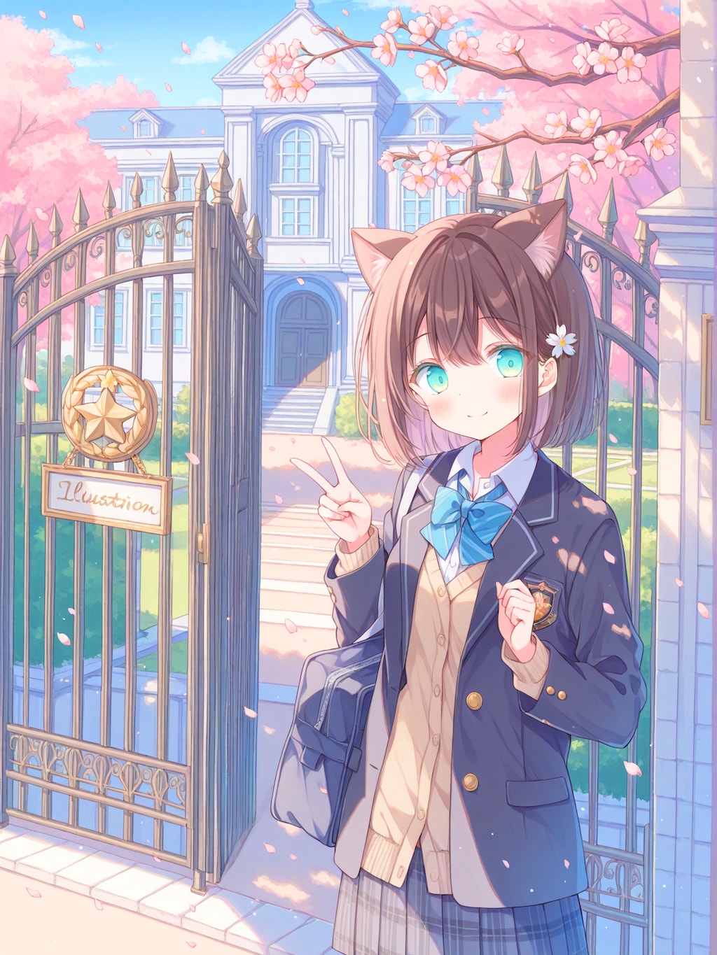 校門前で記念撮影