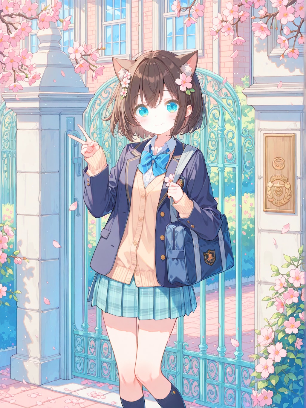 校門前で記念撮影