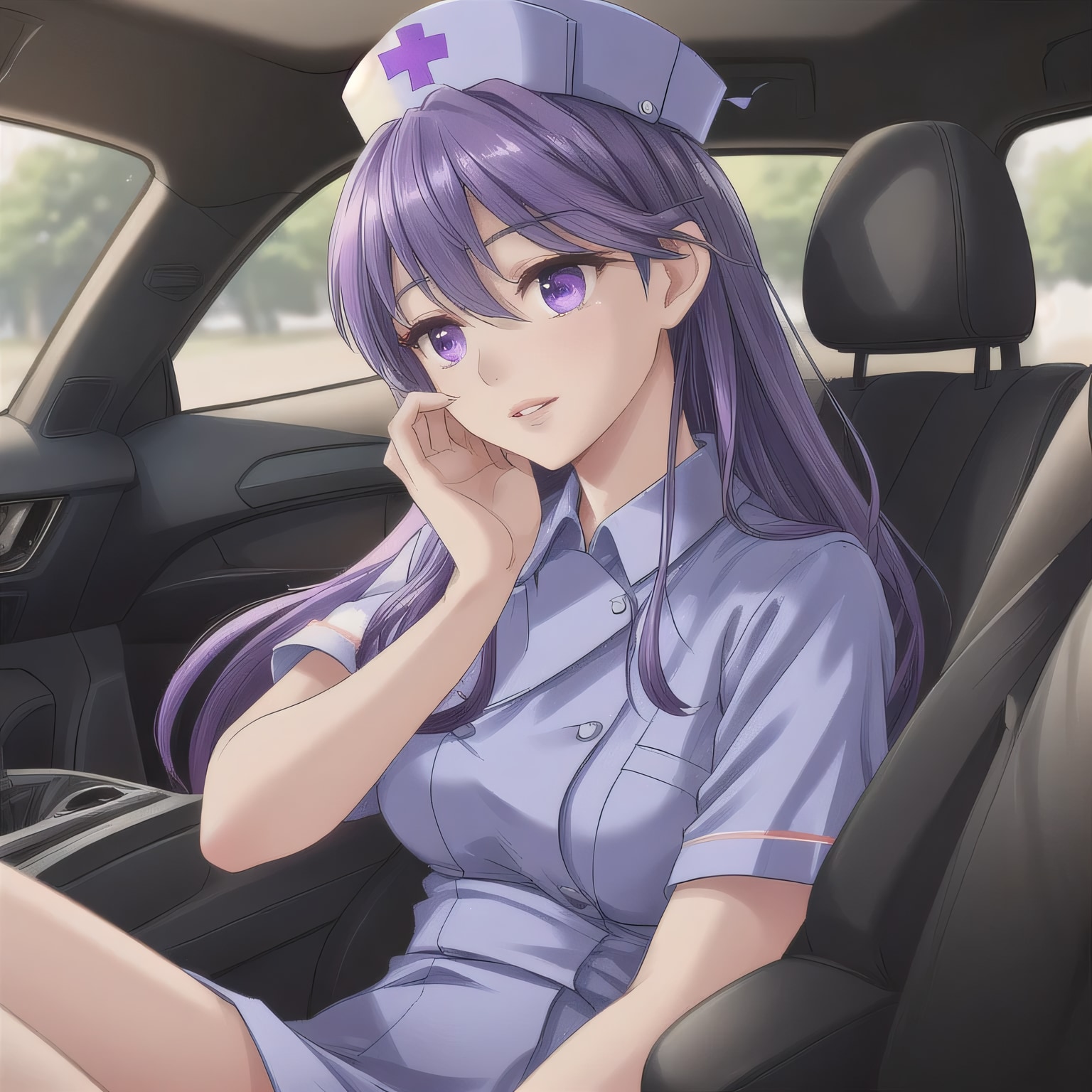 紫髪ロングで車内の少女９ | の人気AIイラスト・グラビア