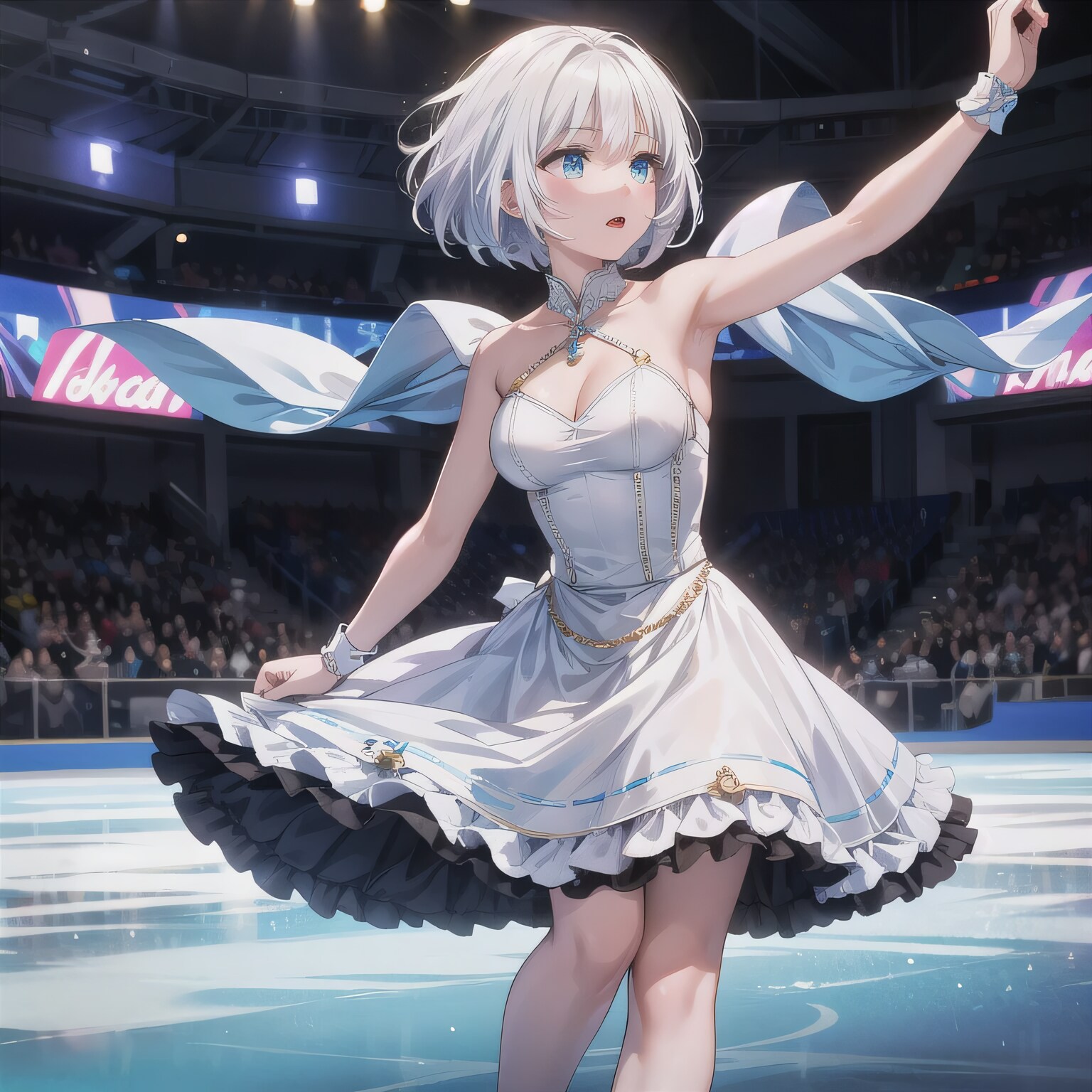 白髪ボブでアイススケートの少女４ | の人気AIイラスト・グラビア