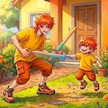 レンジ親子の戦闘ごっこ３枚 2枚目