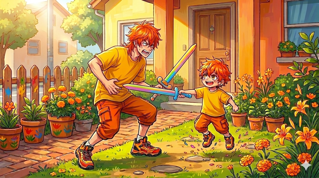 レンジ親子の戦闘ごっこ３枚