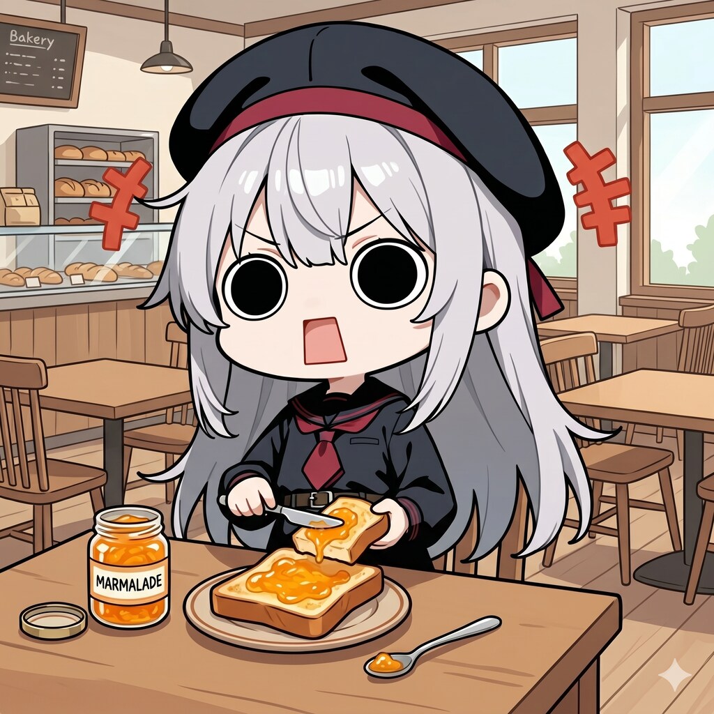 トーストにマーマレードを塗るえらいこっちゃ嬢