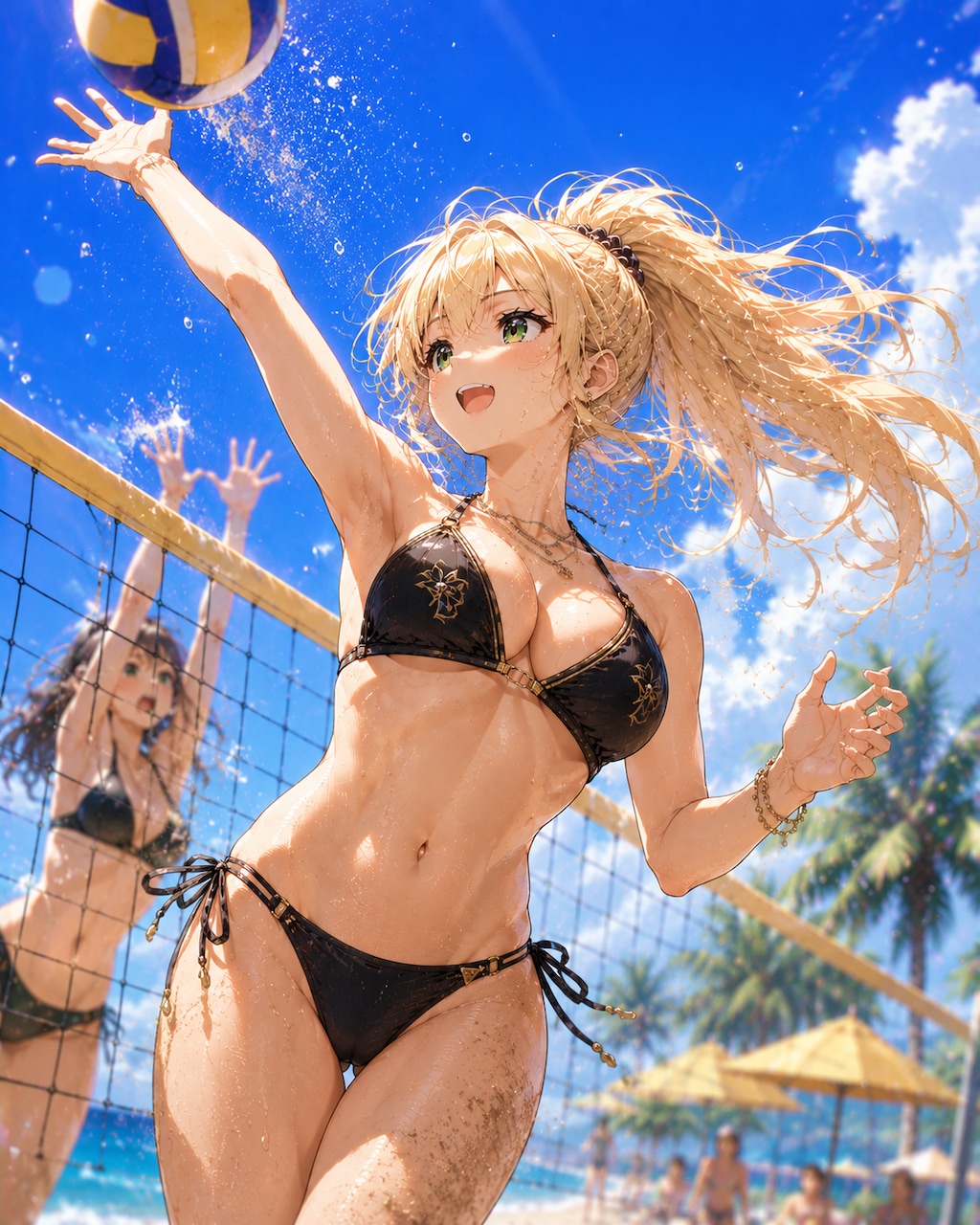 浜辺でビーチバレー