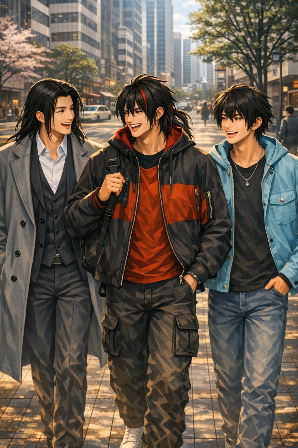 花見デートに向かう男性陣… 男性描くとむさ苦しく感じるかな？？