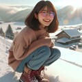 眼鏡女子 楓の山登り 2枚目