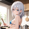 マイクロビキニで調理してくれる銀髪ちゃん 2枚目