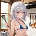 マイクロビキニで調理してくれる銀髪ちゃん 3枚目