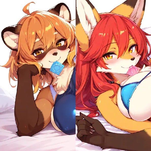 【企画もの】水着で誘惑する狸と狐