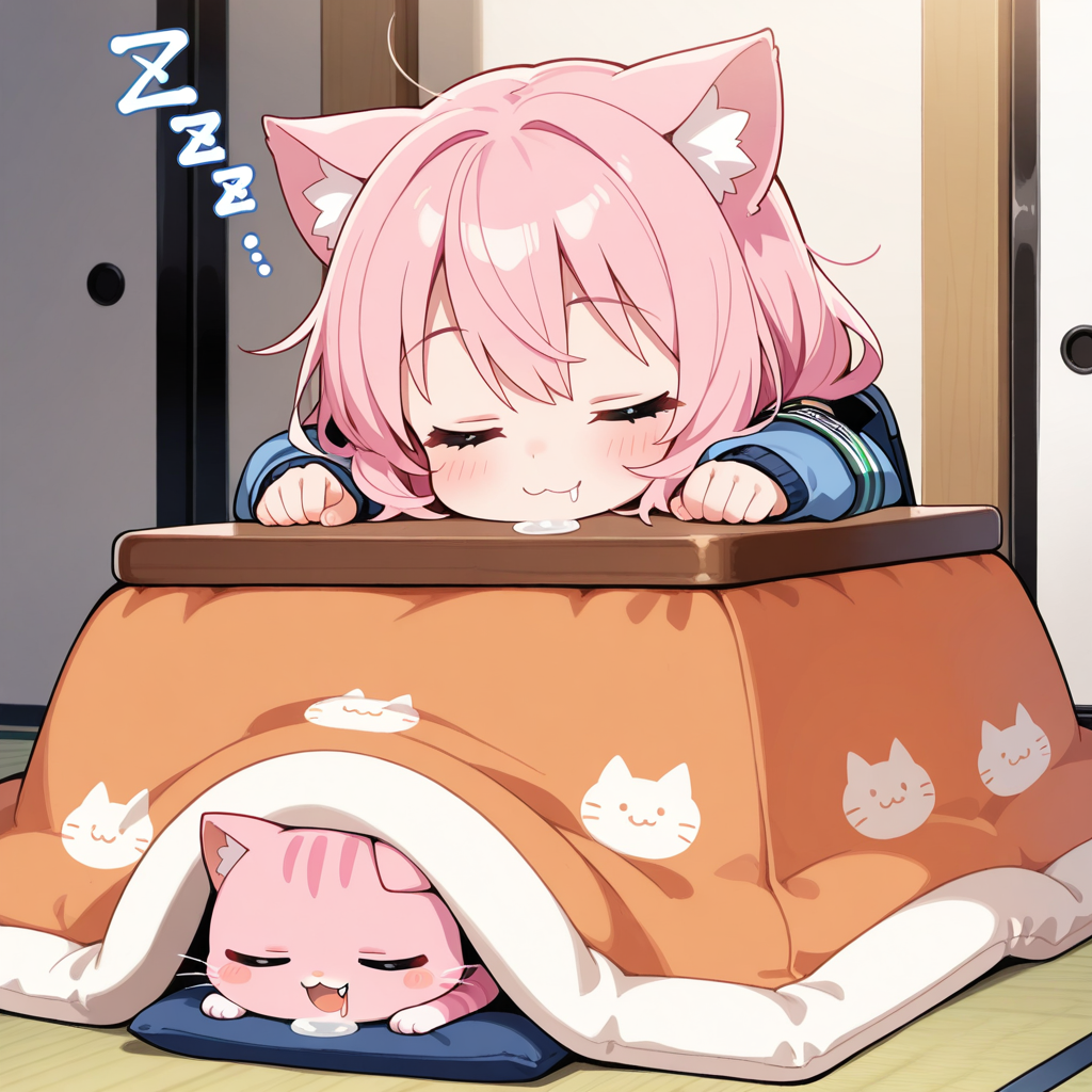 ねこはこたつをみつけると、入って寝てしまうのです！！