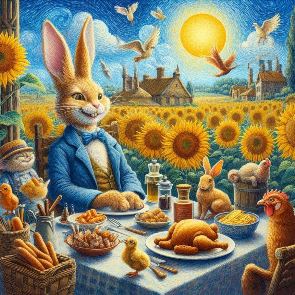 ひまわり畑でコスプレ人妻唐揚げダンス&油絵