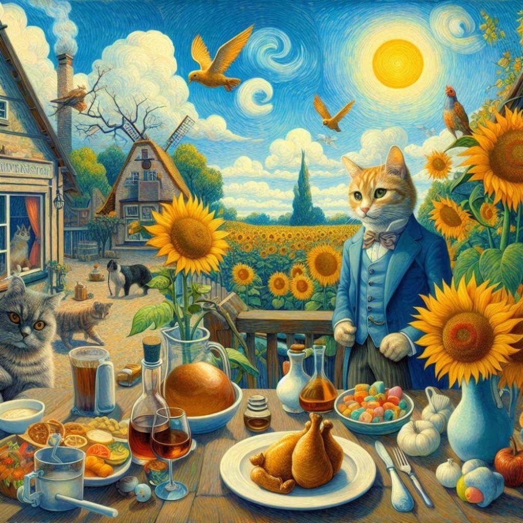 ひまわり畑でコスプレ人妻唐揚げダンス&油絵