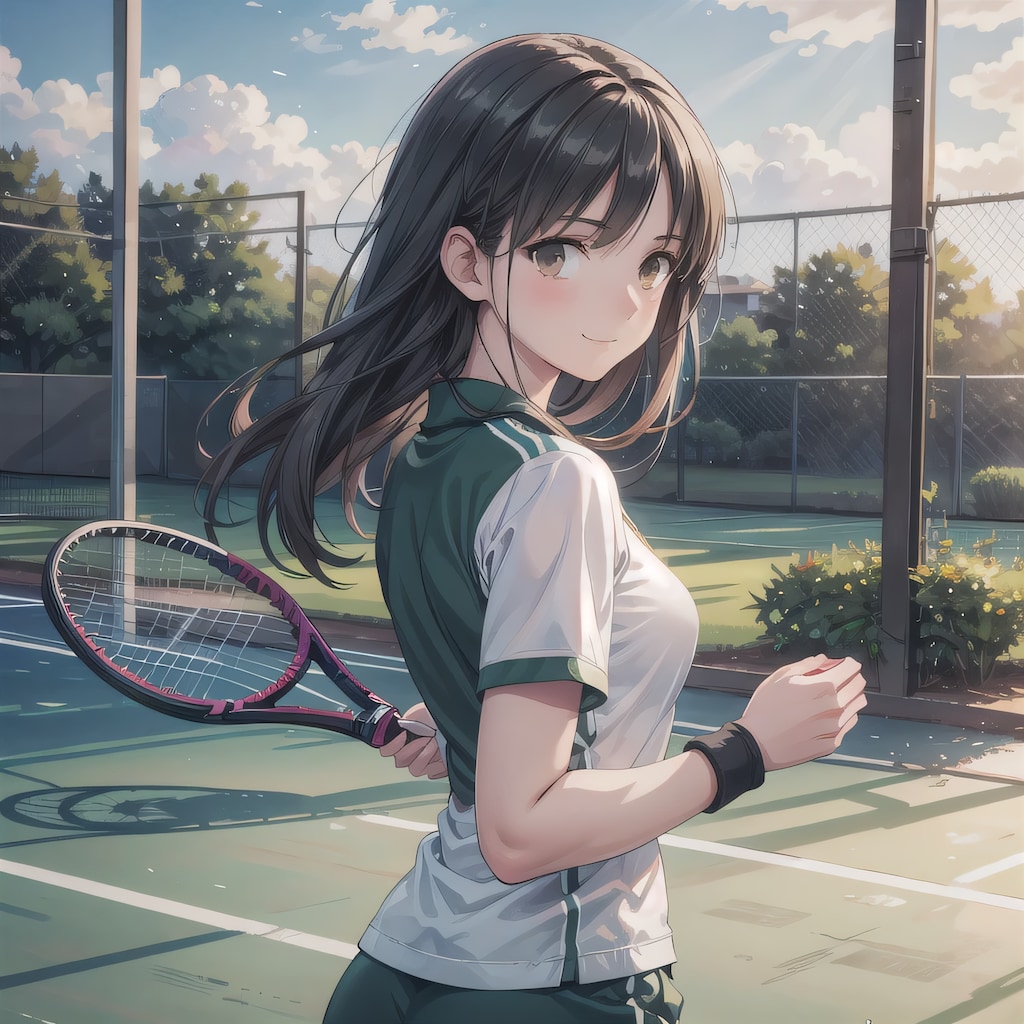 黒髪ロングでテニスウェアの少女２３