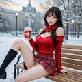 雪×赤ニット×ココア 最強の冬コーデ 6枚目