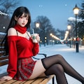 雪×赤ニット×ココア 最強の冬コーデ 10枚目