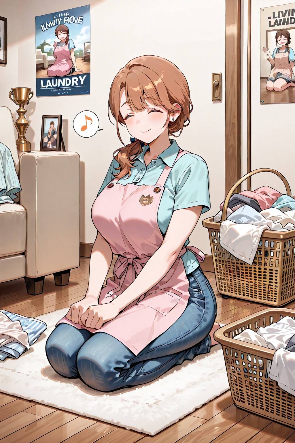 洗濯物を畳む女の子 | の人気AIイラスト・グラビア