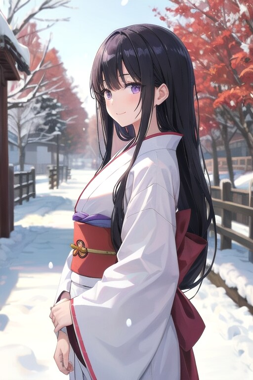 和装女子　雪見
