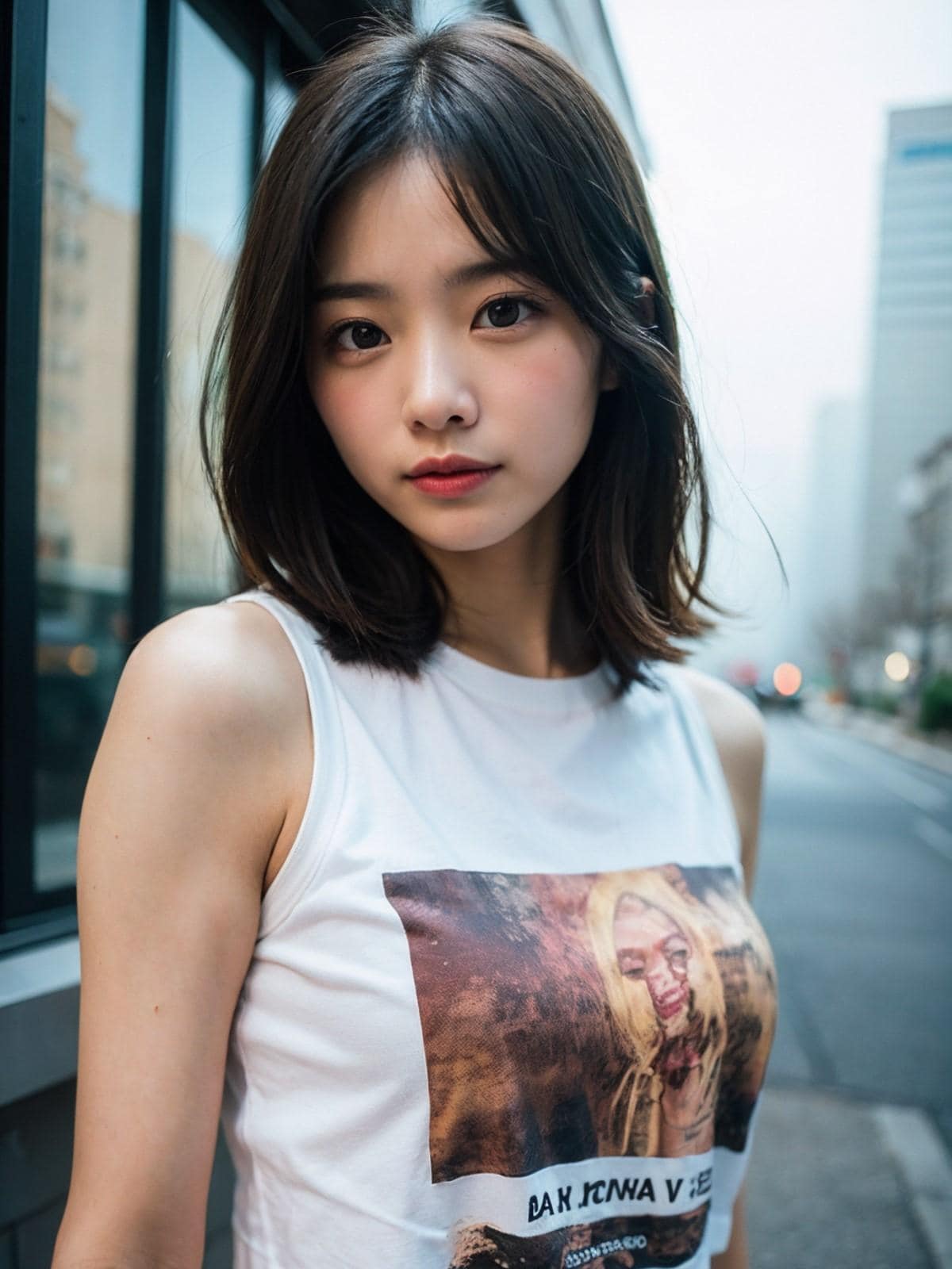 かわいい、街、変な柄のシャツ