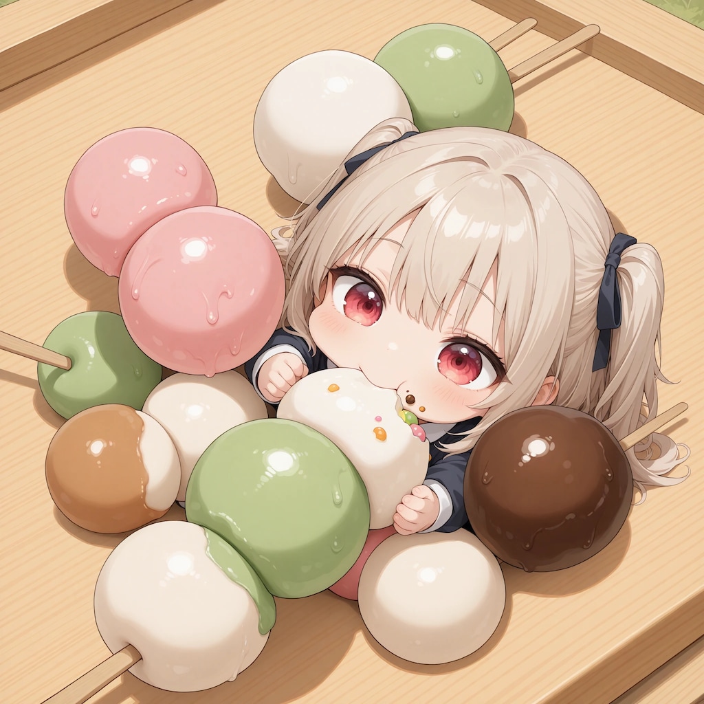 だんごを頬張る