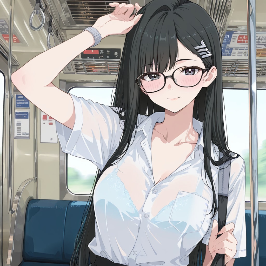 黒髪メガネ　電車内で
