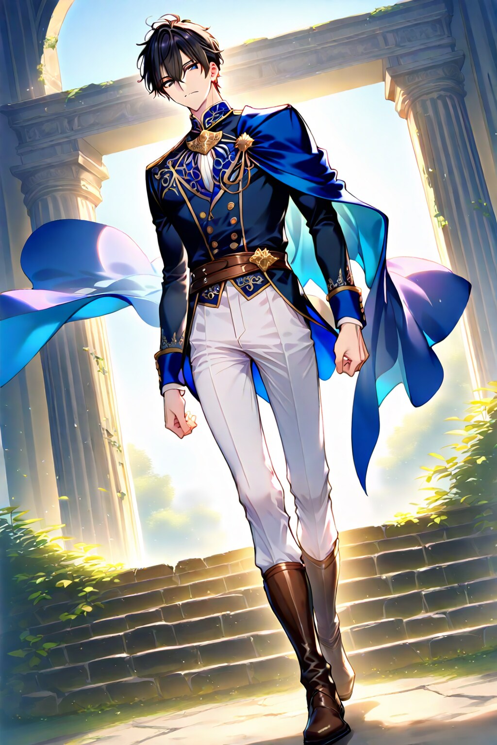 幻想的な古代遺跡の前、大柄な男性魔導士1-1-2-3-4