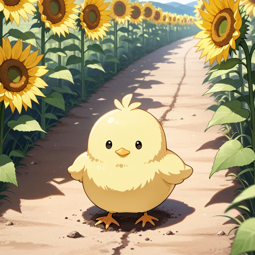 ひよこ達と向日葵