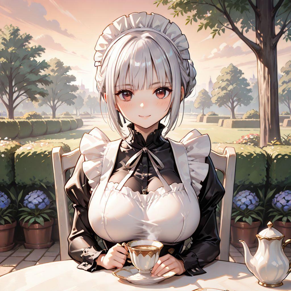 メイドとティータイム2(兼step比較 1枚目から 120,96,60,20) | の人気AIイラスト・グラビア