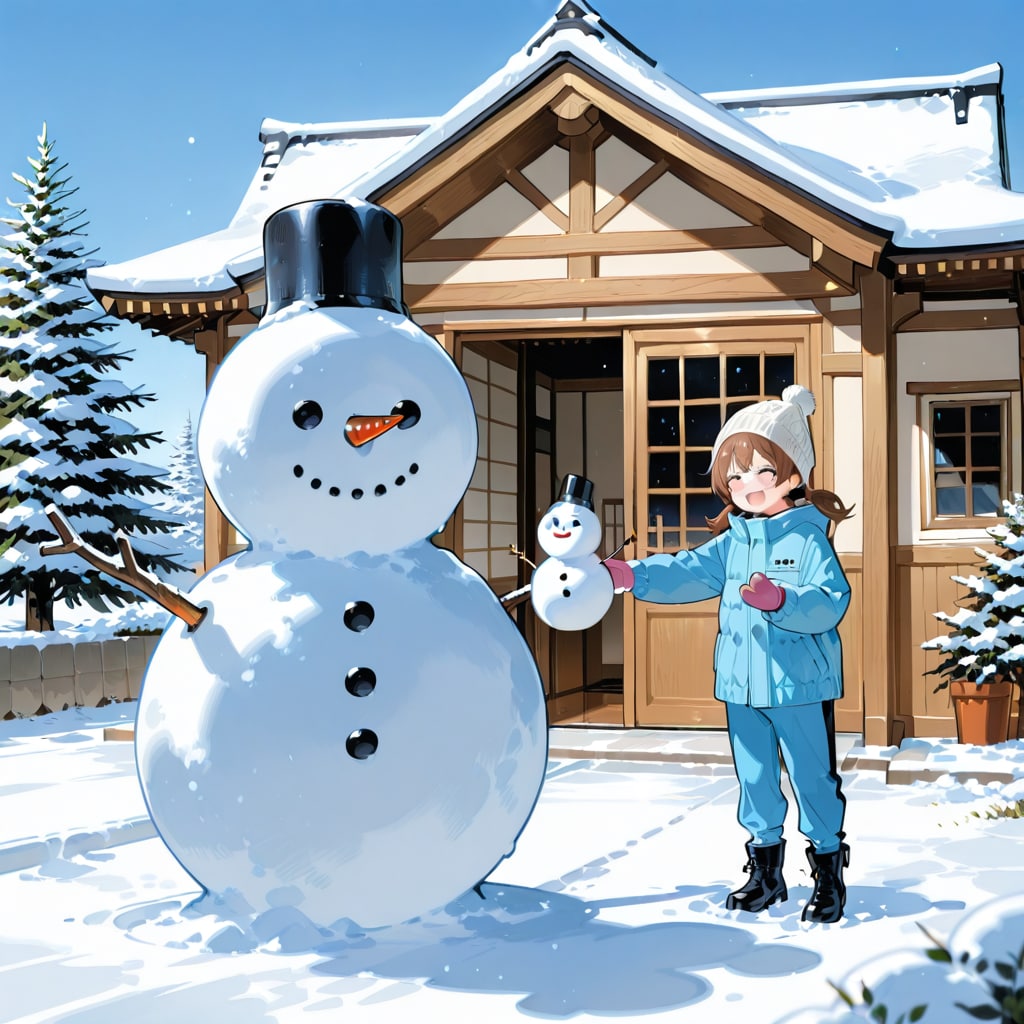 真っ白な景色と雪だるま