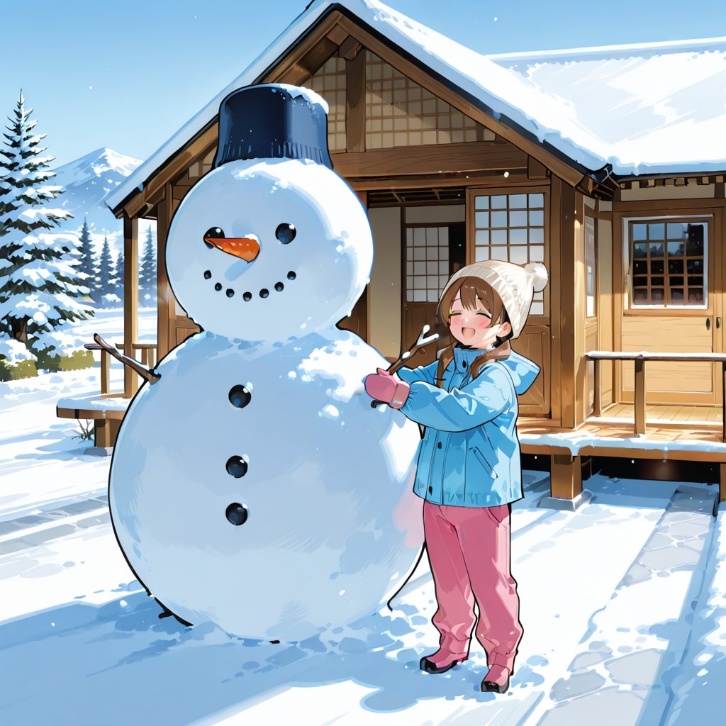 真っ白な景色と雪だるま