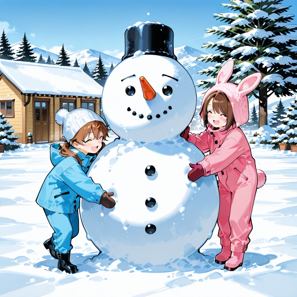 真っ白な景色と雪だるま | の人気AIイラスト・グラビア