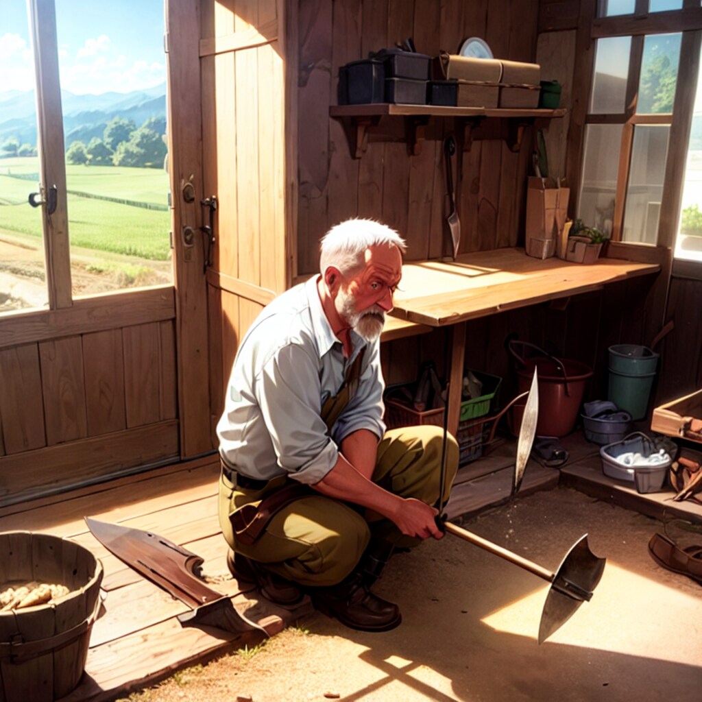 レスランドのじじい達、農具を点検する