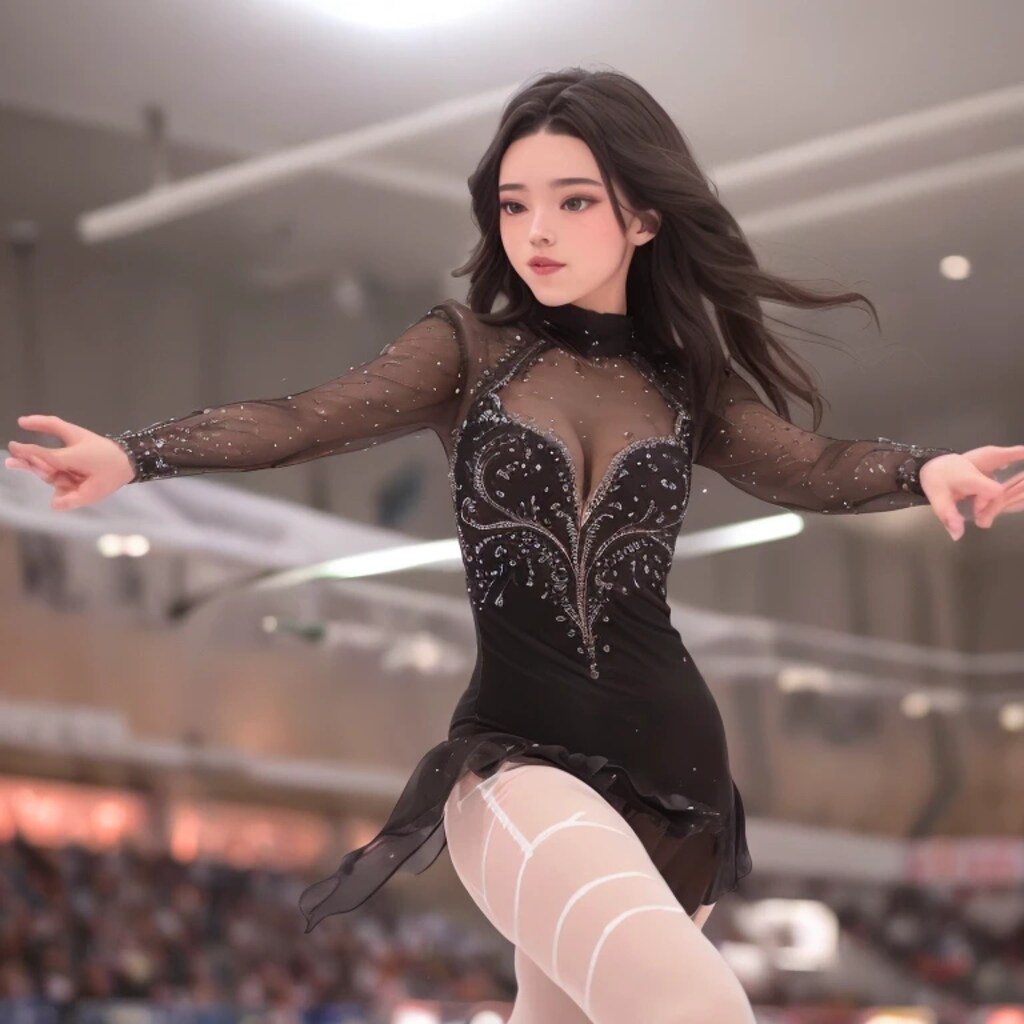 黒髪ロングでアイススケートの美女８３