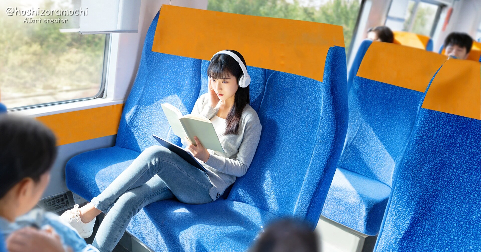 車内で読書する女子🎧