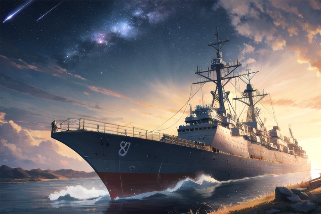 軍艦と星空