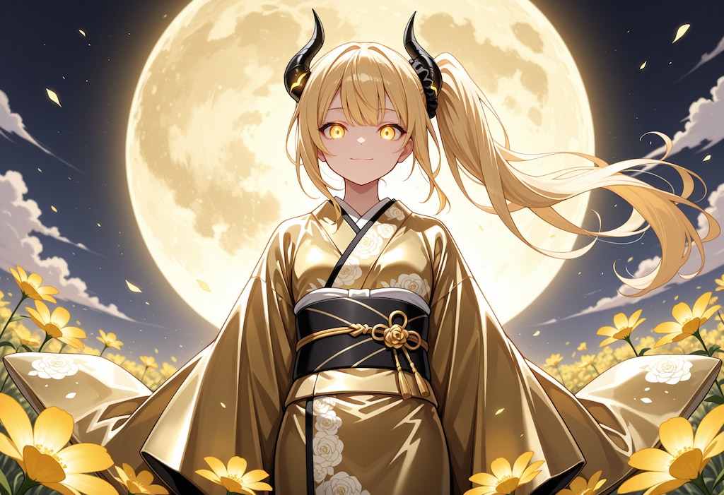 満月と着物と女鬼高生さん