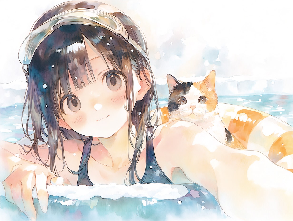 温泉で水着（４）Niji | の人気AIイラスト・グラビア