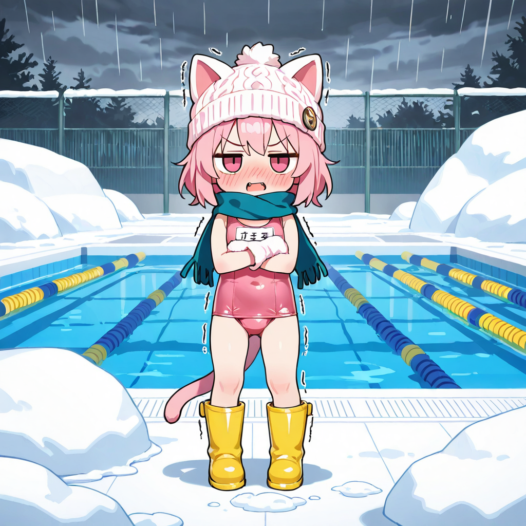 え～っと、プール画像だからこれでいいんだよね？？ねこちゃーん！！ | の人気AIイラスト・グラビア