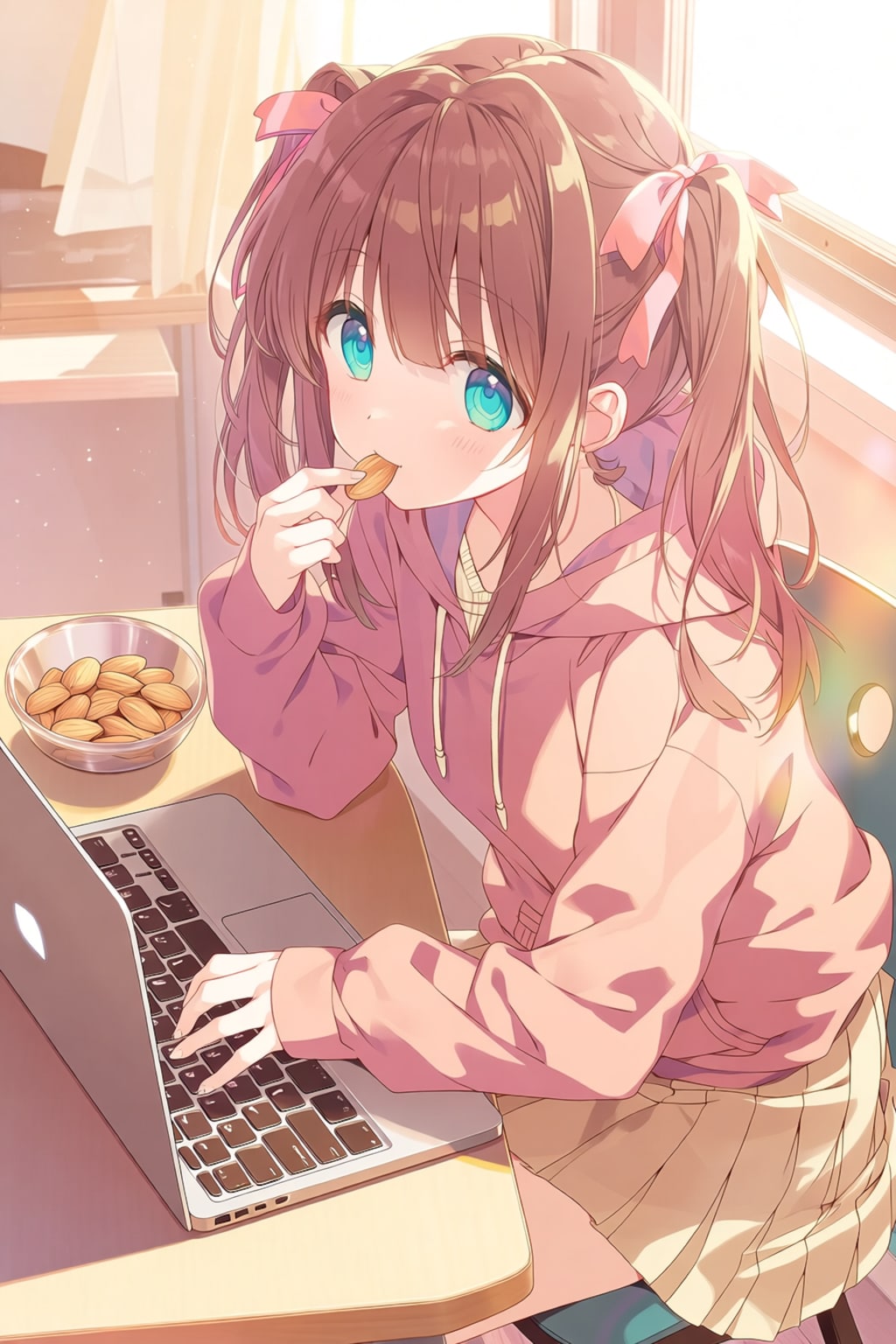 アーモンドを食べながらPCを操作