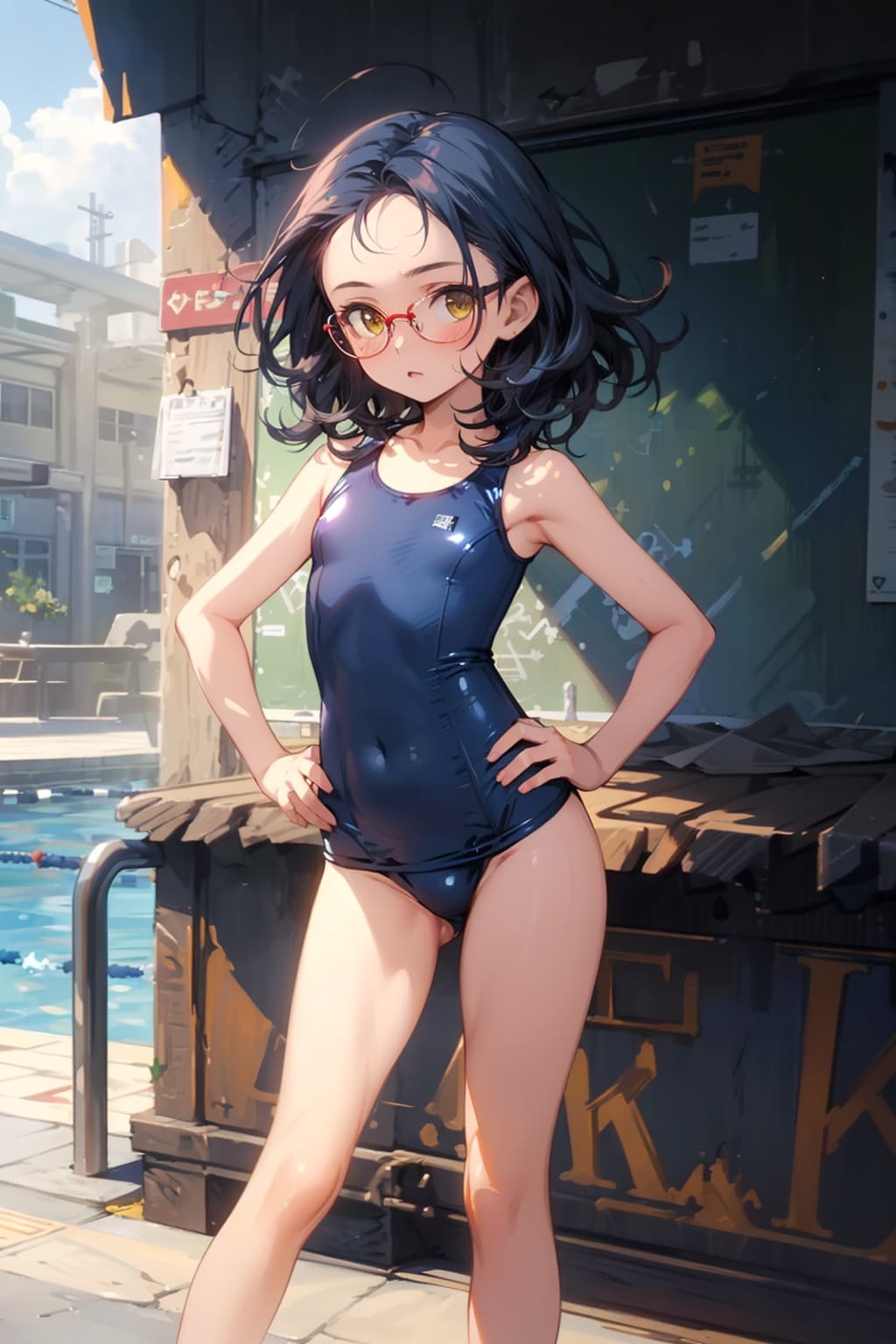 スク水の眼鏡っ娘