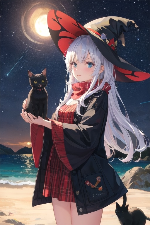 砂浜の魔女と黒猫 | の人気AIイラスト・グラビア
