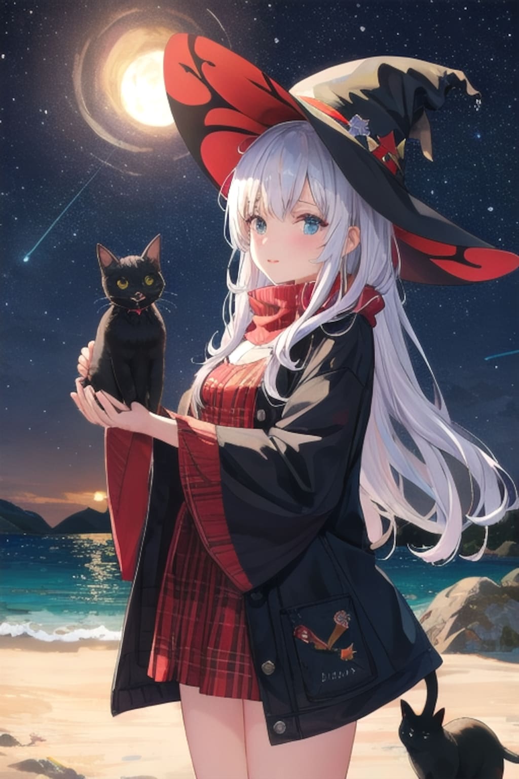 砂浜の魔女と黒猫
