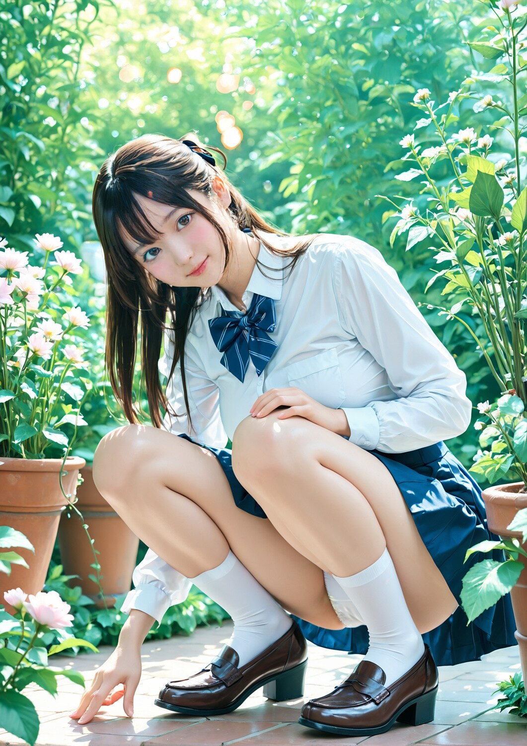 花壇と女子高生