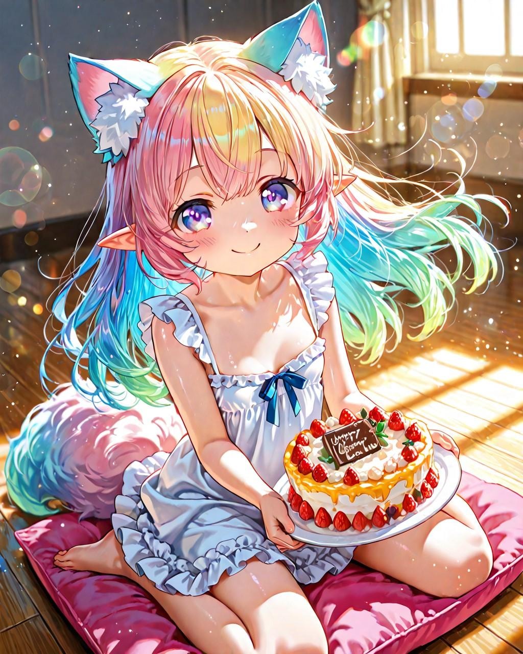 6枚）ケーキとケモ耳エルフさん