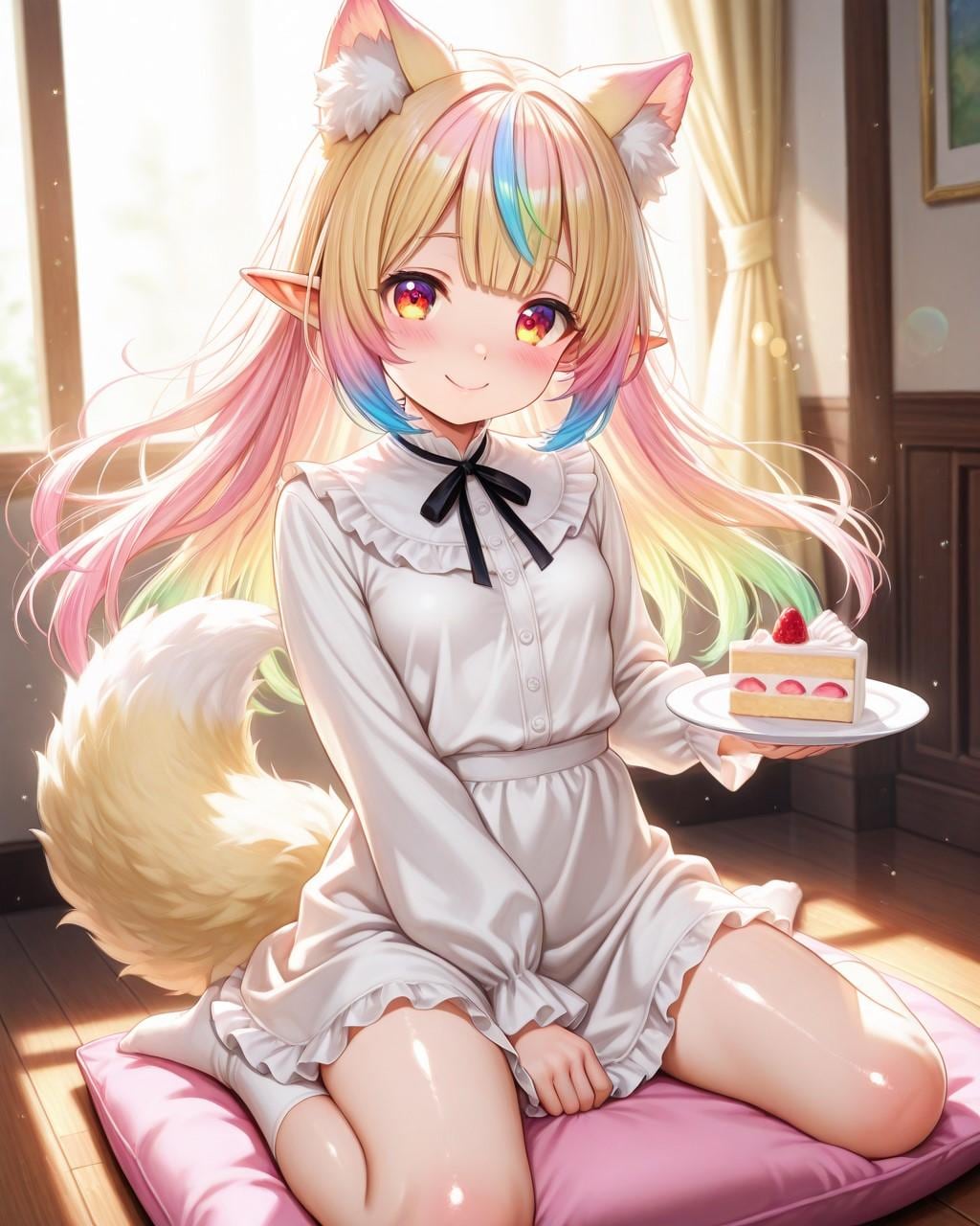 6枚）ケーキとケモ耳エルフさん